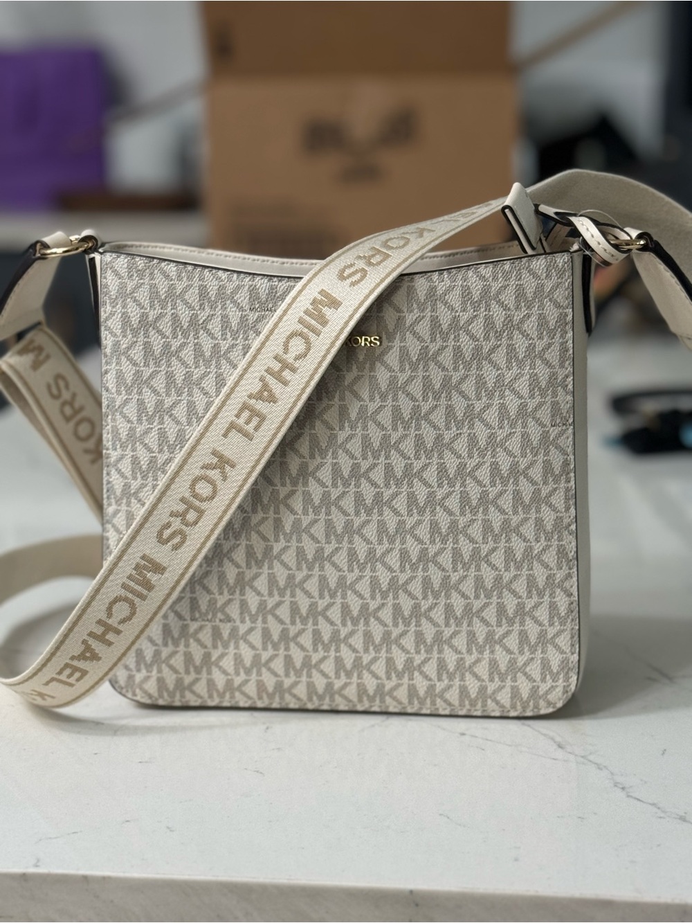 Michael Kors Cream and Beige Logo Crossbody Bag